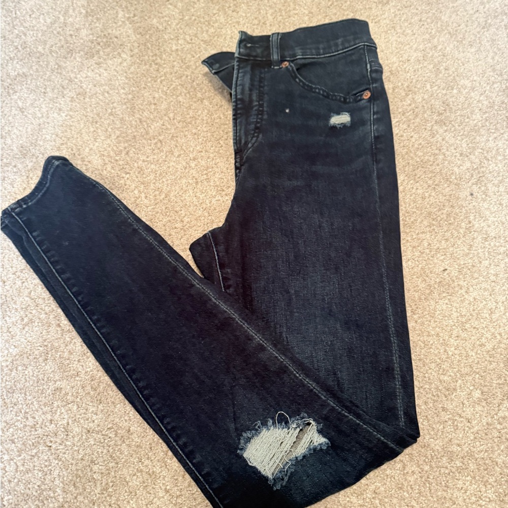Women's dark blue skinny, ultra high rise  Distressed Jeans